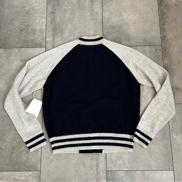 NEW Mother Denim The Letterman Sweater cashmere cardigan jacket navy gray XS - Picture 3 of 11